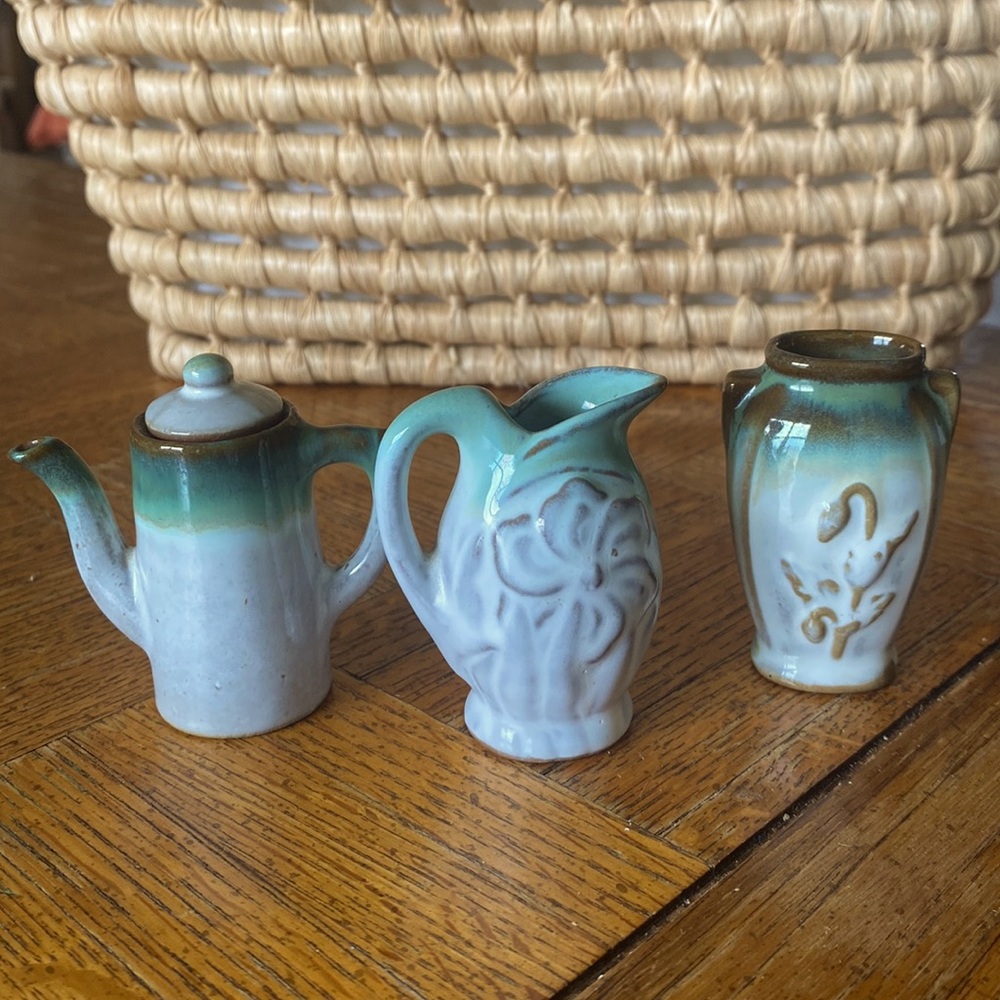 Japan Vintage Ceramic Vase, pitcher Set - Green and White